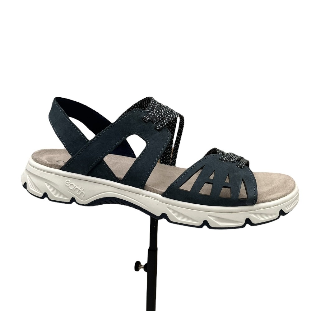 Earth Women's Vernon Stretchy Leather Sandals Size 9.5 Wide Dark Blue‎ Open Toe